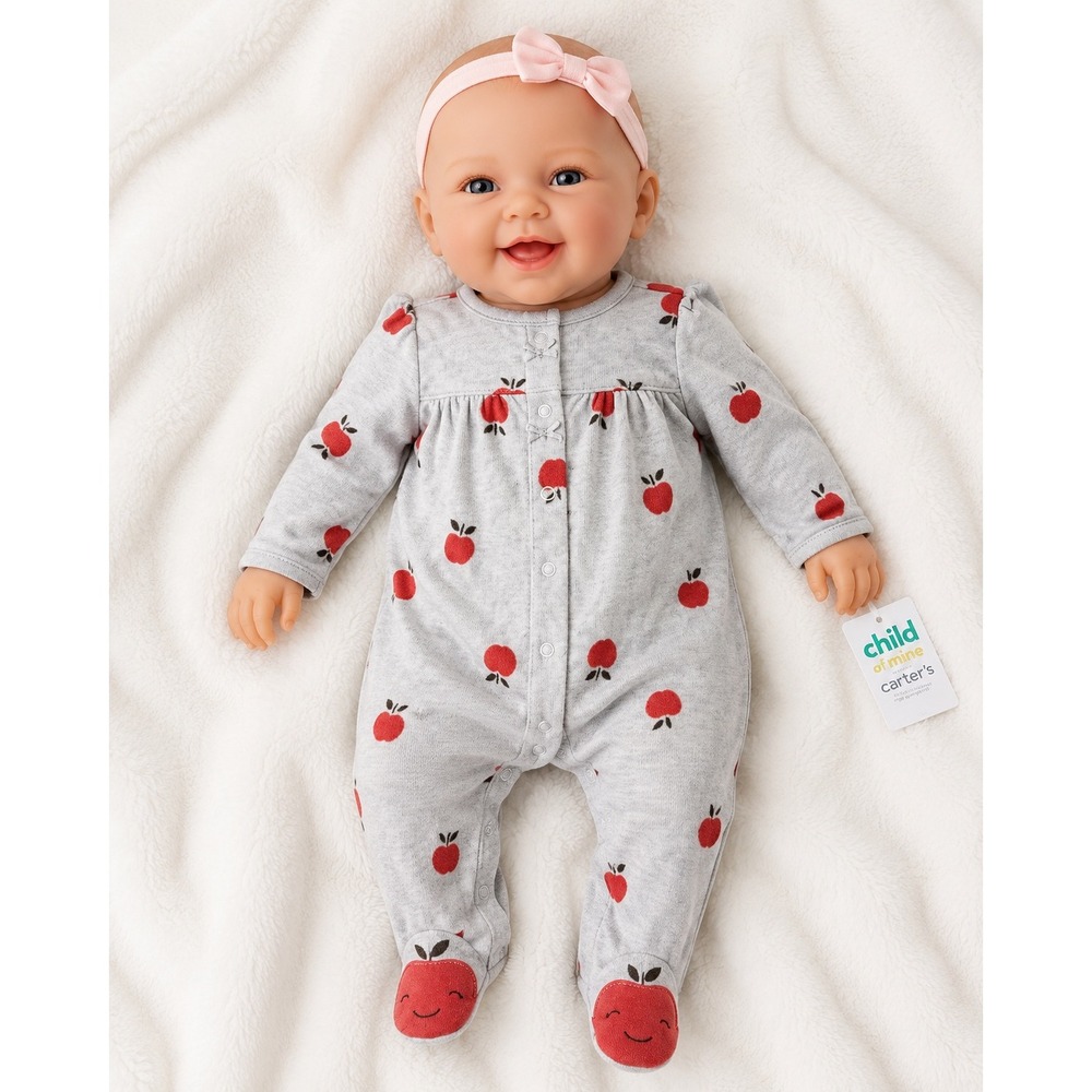 Carters Child of Mine Baby Girls Apple Print Fleece Footed Sleeper Green 0-3 M